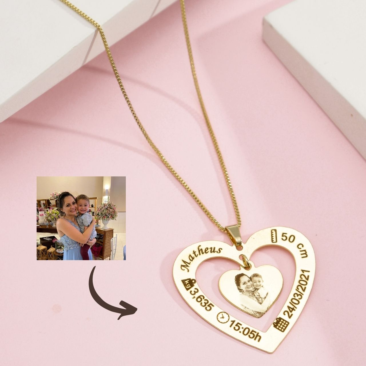 colar nascimento com fotogravação